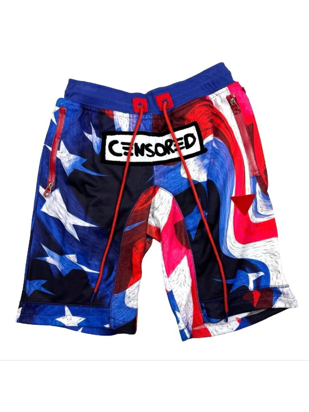Ron Bass Men's USA Censored Stretch Waist Polyester Shorts Patriotic • Medium